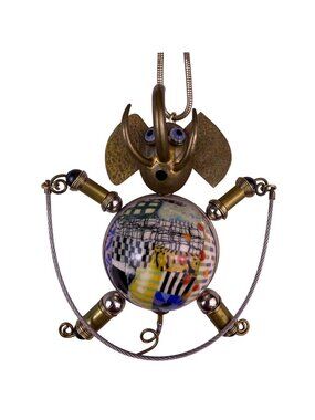 Handcrafted Mixed Brass Necklace Elephant Pendant Porcelain Artistic Design